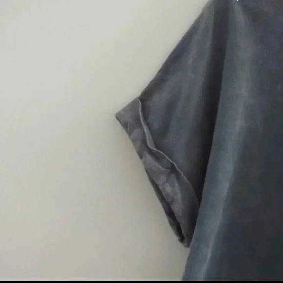 CAUTION TO THE WIND | Grey Jeweled Acid Wash Oversized Cropped T-Shirt - Picture 3 of 4